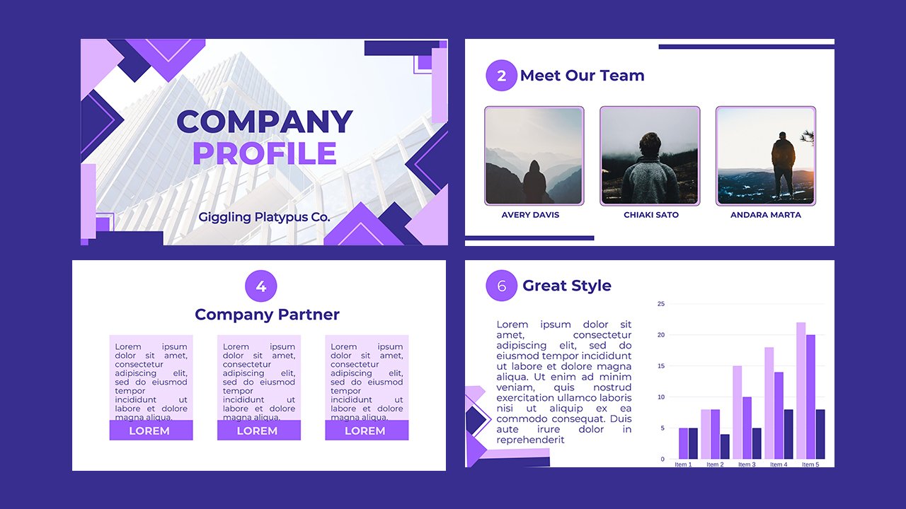 White Blue Purple Company Profile Presentation - Presentations and Slides Free Download
