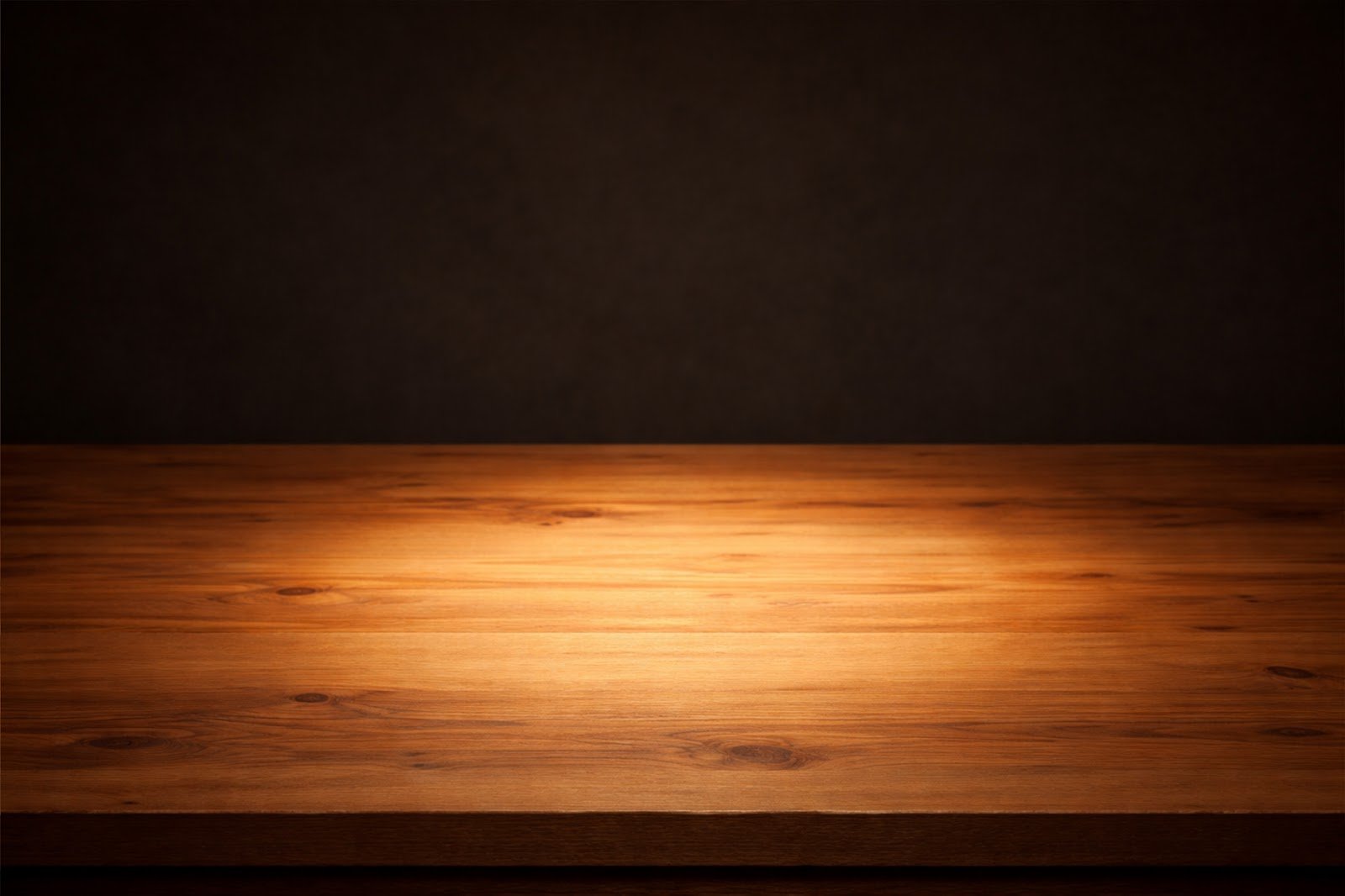 Wooden Table Mockup Background with Warm Center Spotlight – High Resolution Download