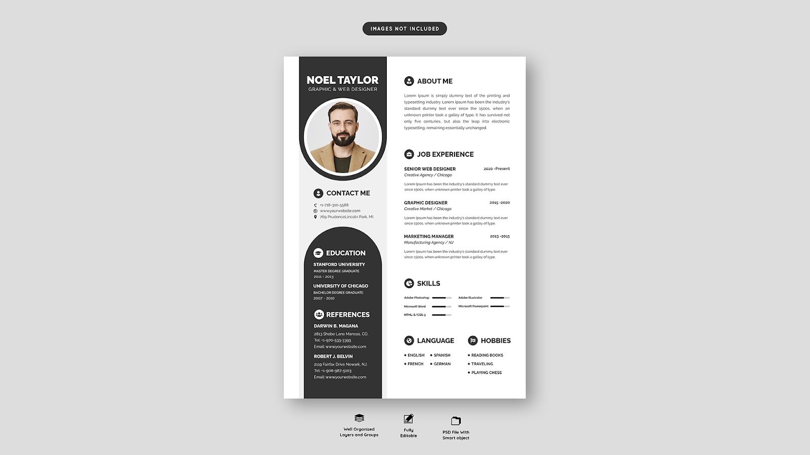 Clean modern resume portfolio CV template - PSD Free Download