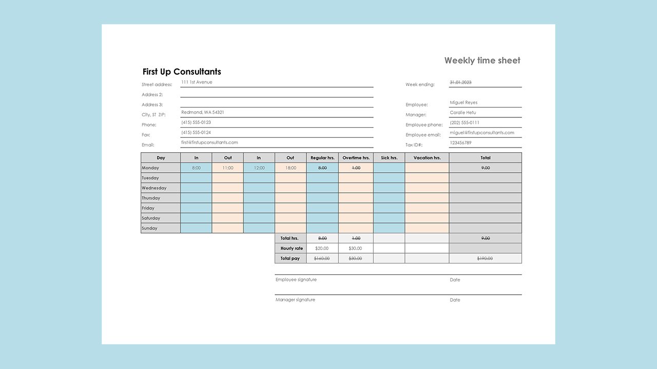 Weekly time sheet 8 12 x 11 landscape - Excel Templates Free Download