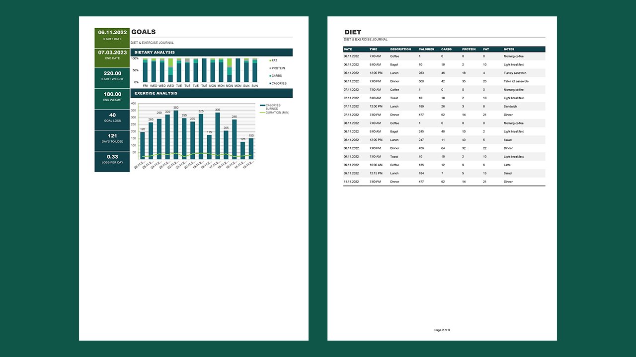 Diet and exercise journal - Excel Templates Free Download
