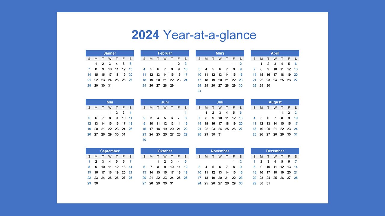 Any year at a glance calendar landscape - Excel Templates Free Download