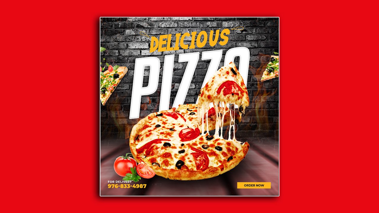 Delicious pizza post design template – PSD File Free Download