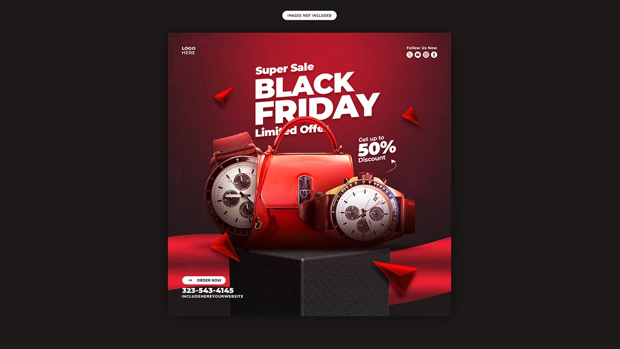 Black Friday super sale social media banner Instagram post template – PSD Free Download