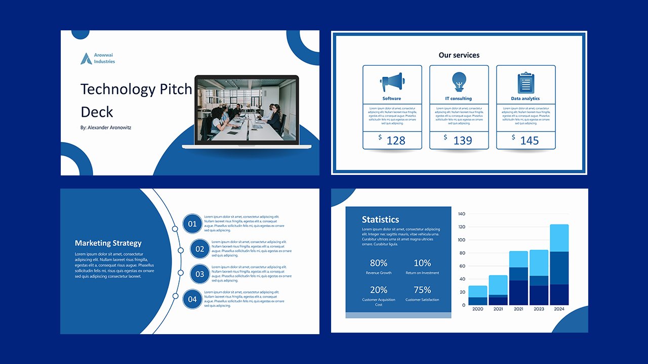 White and Blue Professional Modern Technology Pitch Deck Presentation - Microsoft Powerpoint Templates Free Download