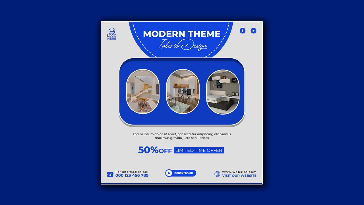 Furnished modern interior social media design - PSD Free Download