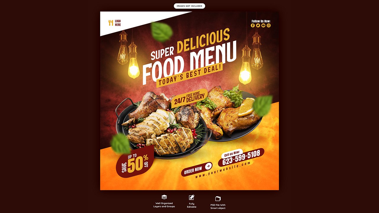 Food menu restaurant social media post template – PSD Free Download