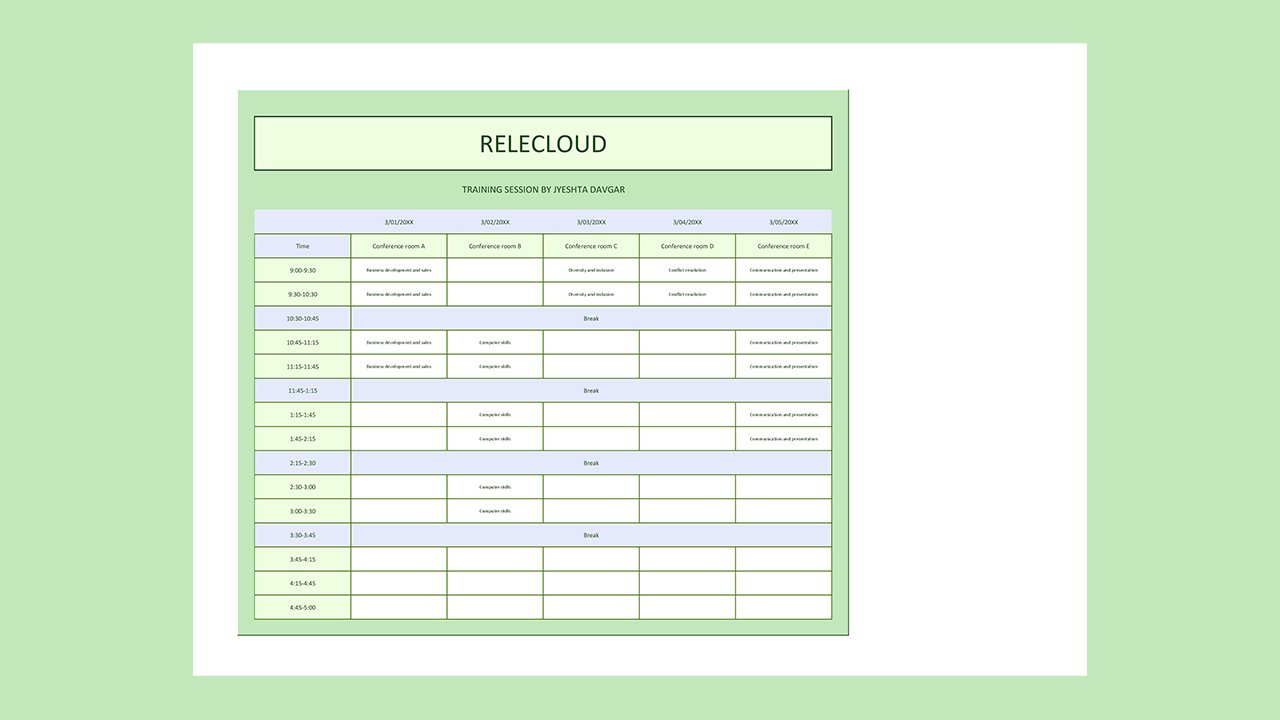 Five day event calendar - Excel Templates Free Download