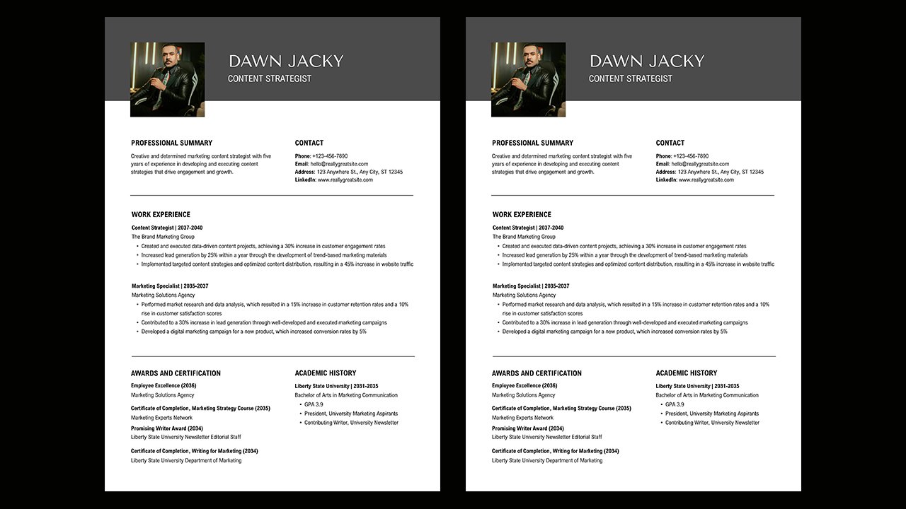 Marketing and Sales Resume in Grey Black Simple Style – CV Templates Free Download