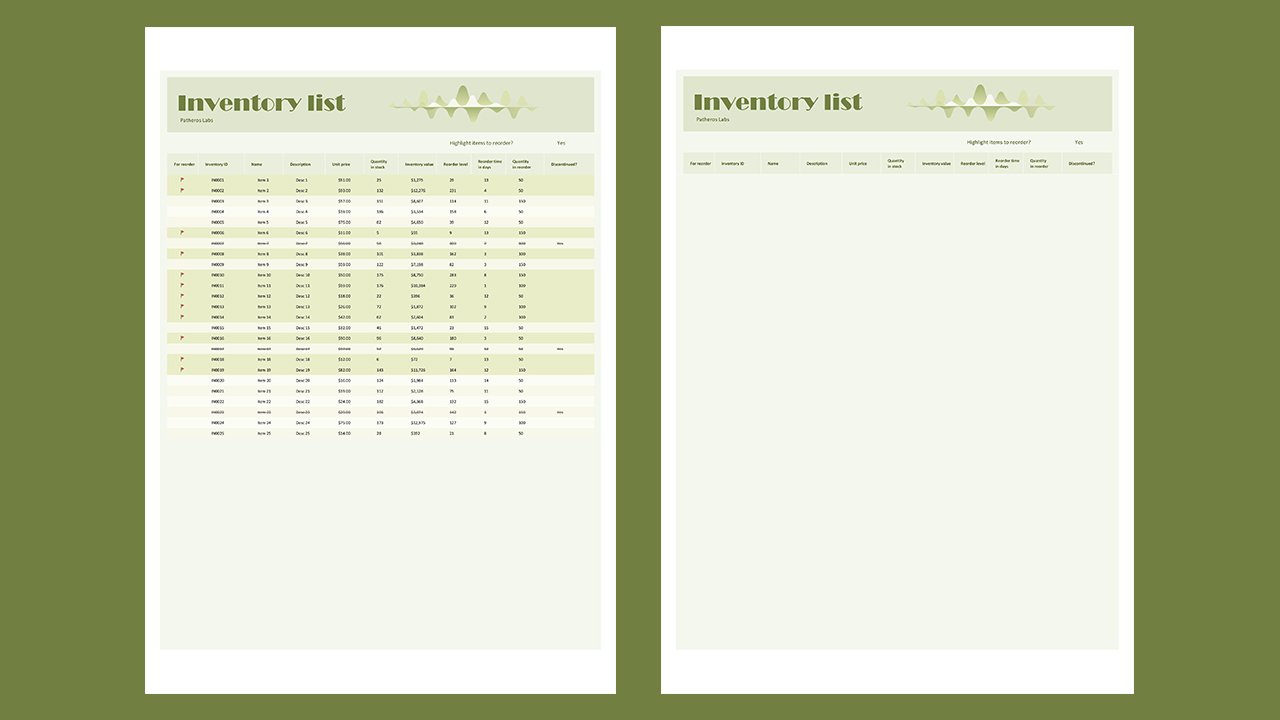 Inventory list with highlighting - Excel Templates Free Download