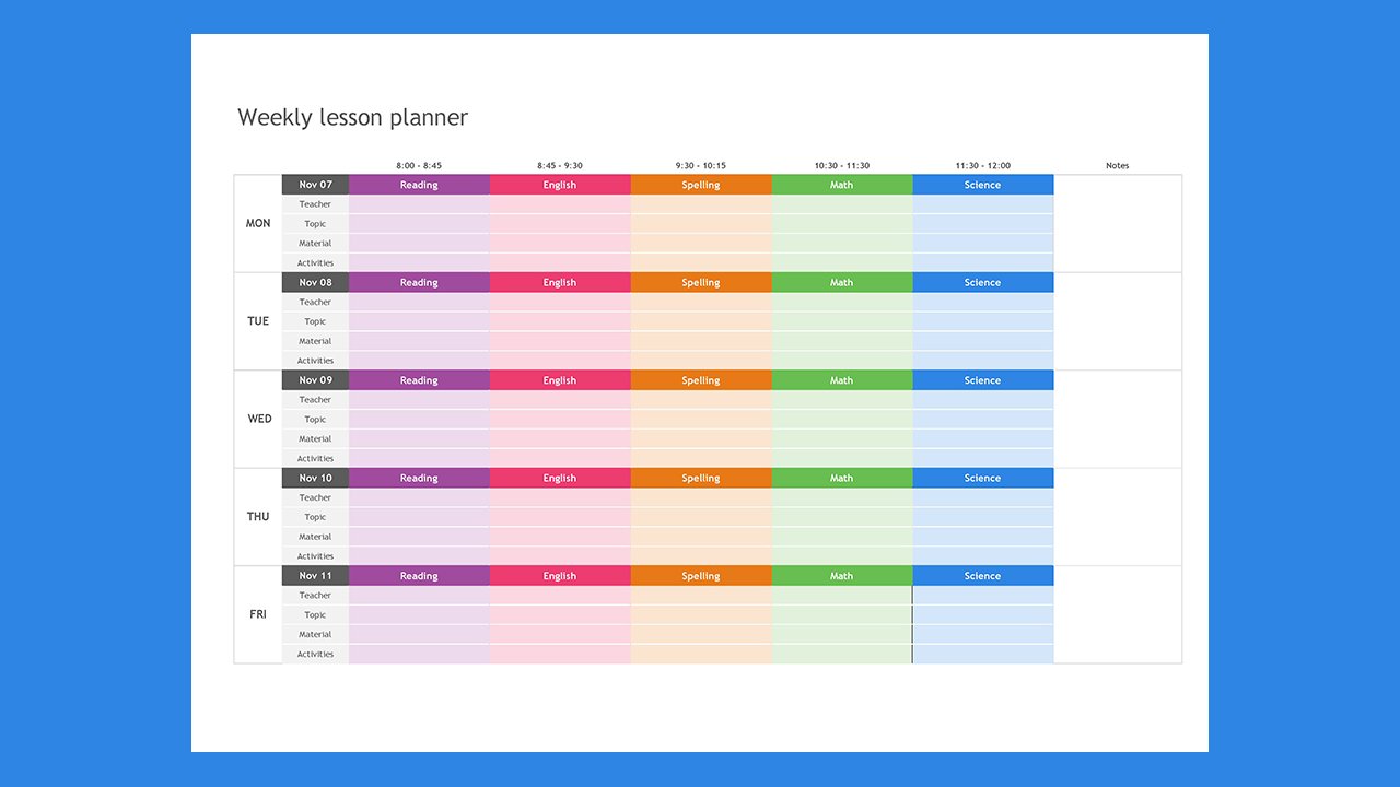Weekly lesson planner - Excel Templates Free Download