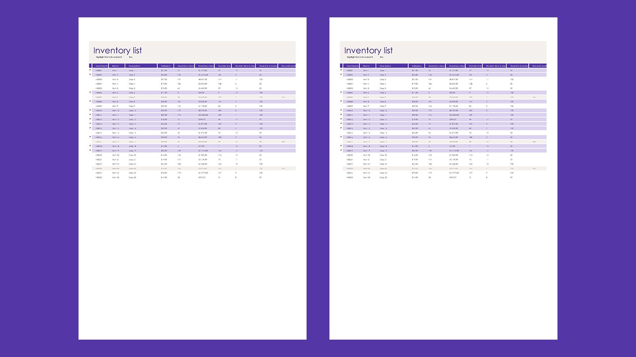 Inventory list with reorder highlighting - Excel Templates Free Download