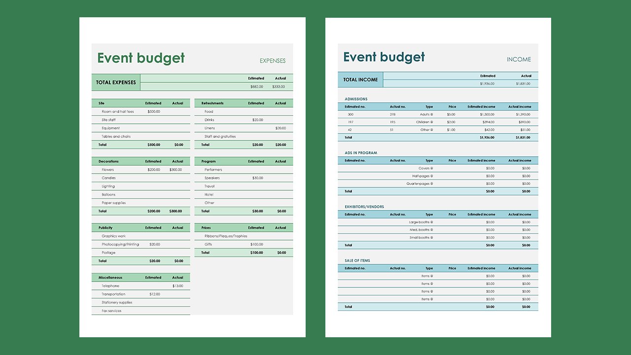 Event budget - Excel Templates Free Download