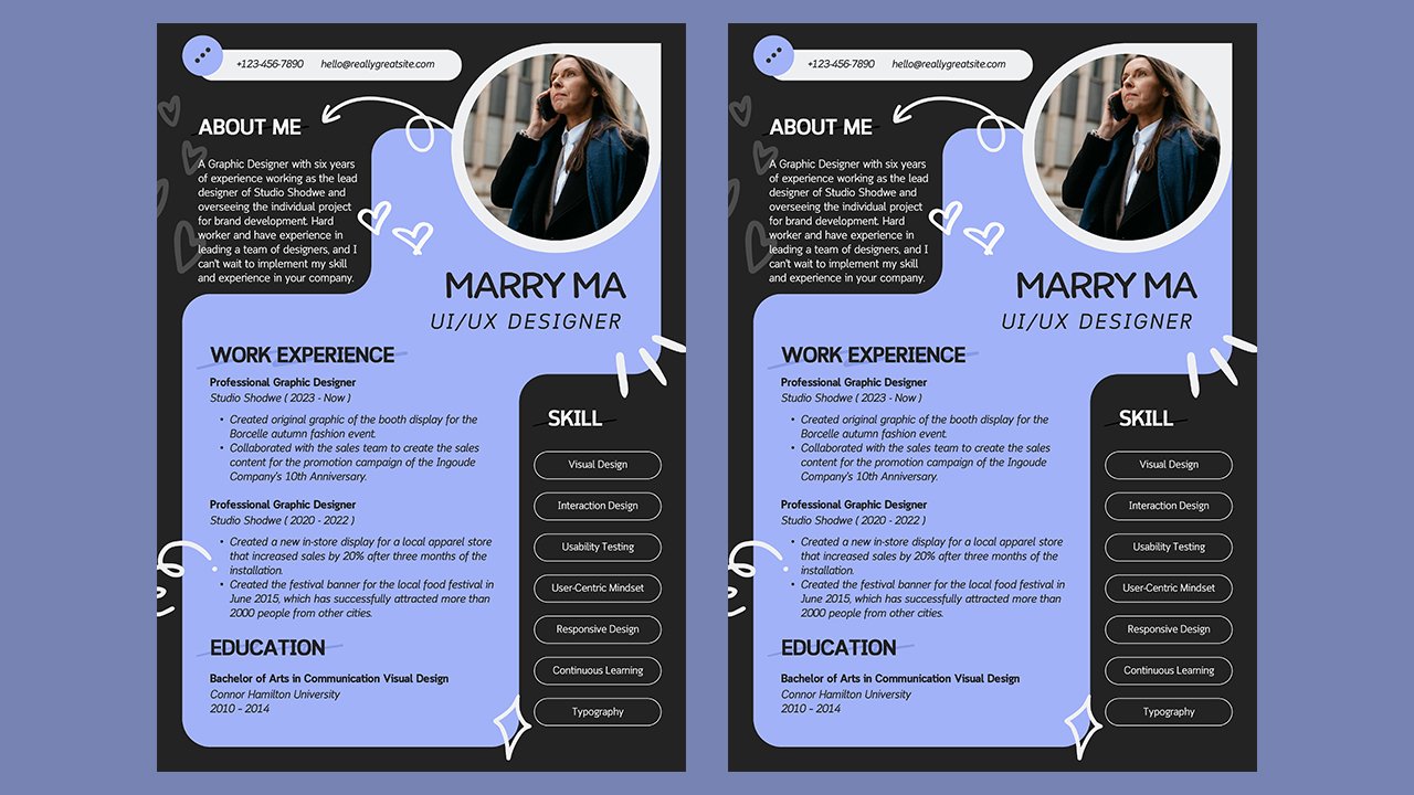 Black Purple Modern Creative UIUX Designer Resume – CV Templates Free Download