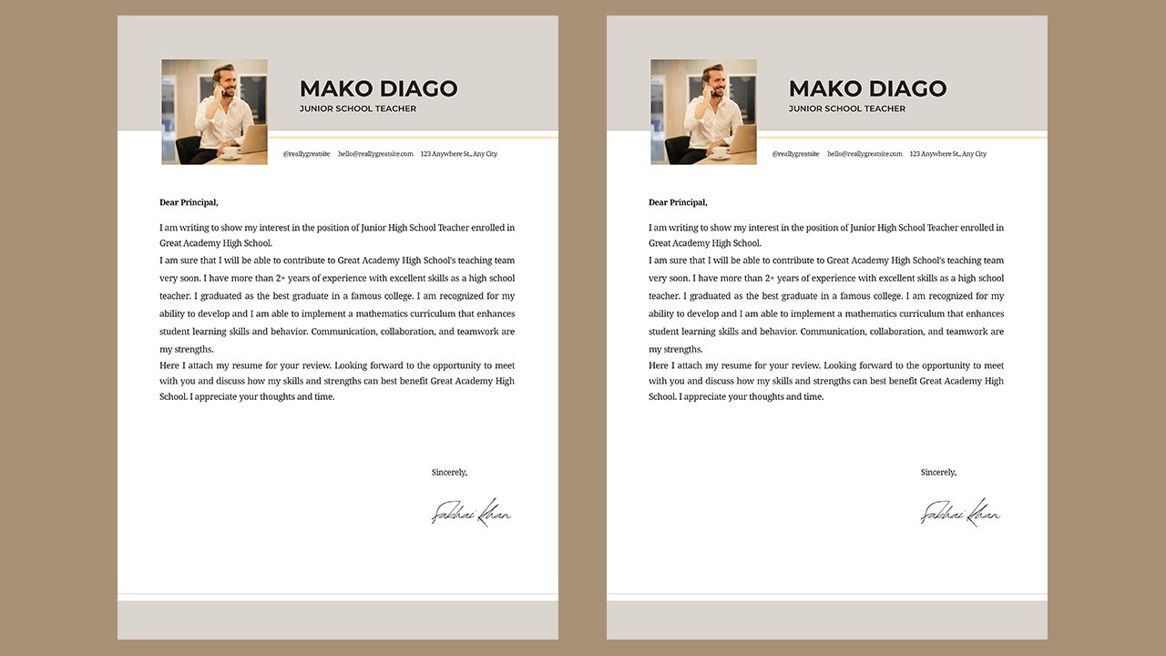 White Simple Text Layout Junior School Teacher Cover Letter - CV Templates Free Download