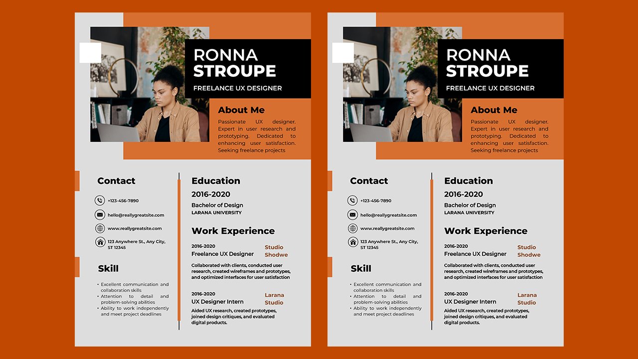 Orange and Grey Minimalist Modern UX Designer Freelance Resume – CV Templates Free Download