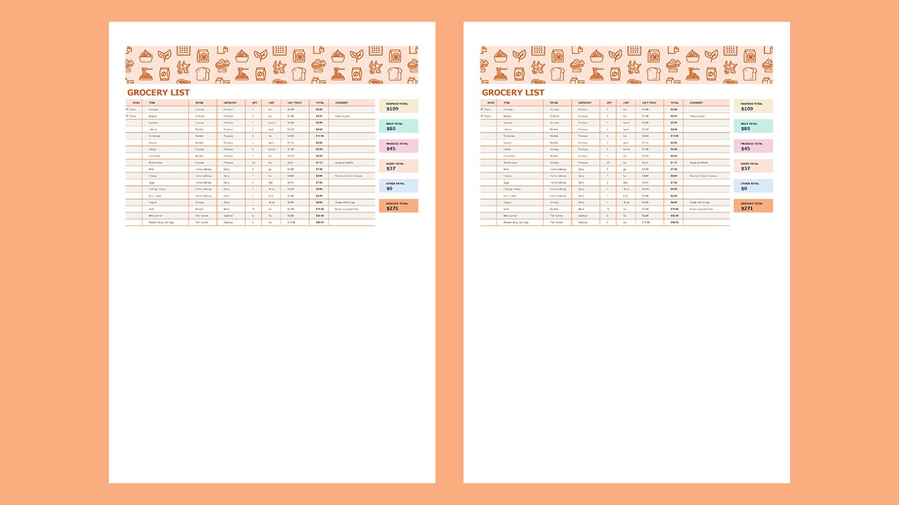 Grocery list with category totals - Excel Templates Free Download
