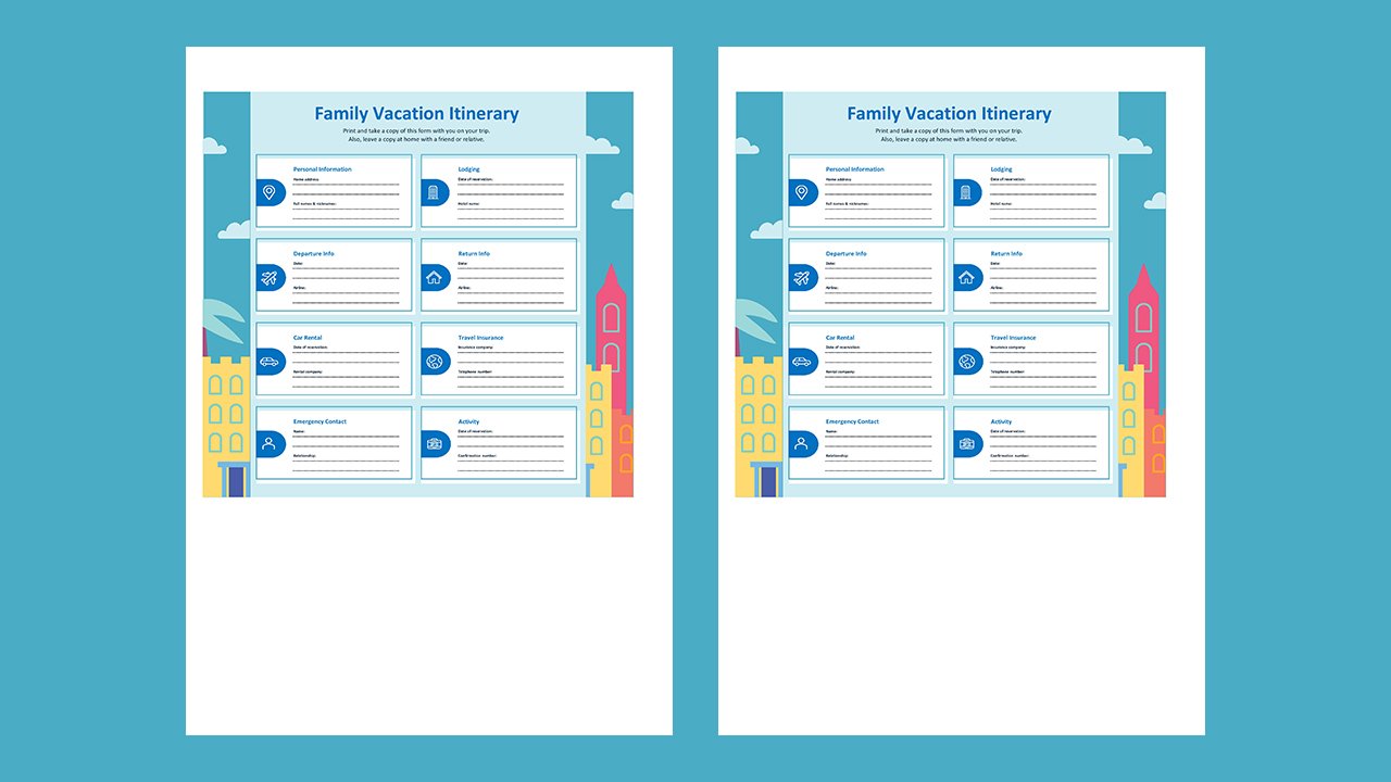 Family vacation itinerary - Excel Templates Free Download