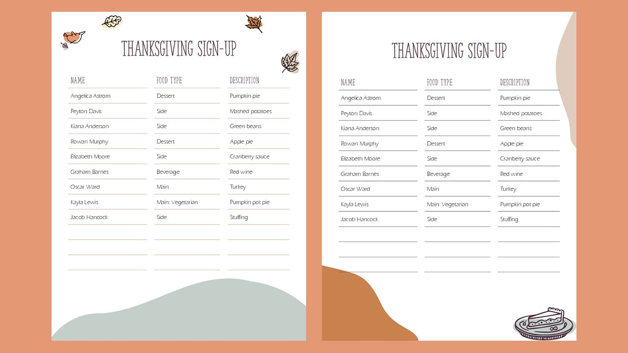 Free Thanksgiving sign-up Concept Word document templates - Microsoft Word Templates Free Download