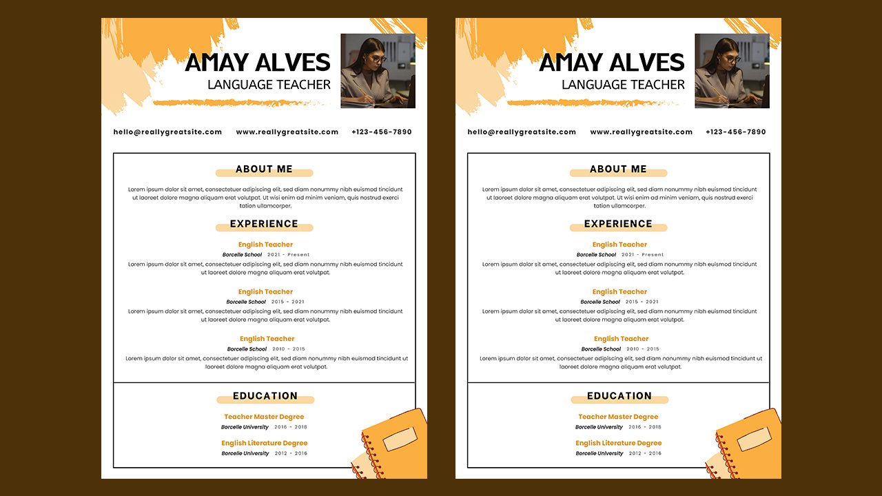 Orange Simple Modern Minimalist Creative English Teacher CV Resume A4 Document – CV Templates Free Download