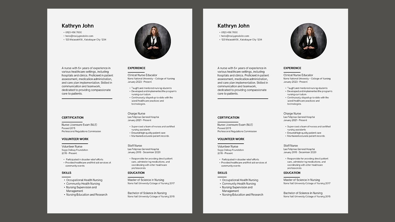 Nurse Resume in Black and White Simple Lined Style – CV Templates Free Download