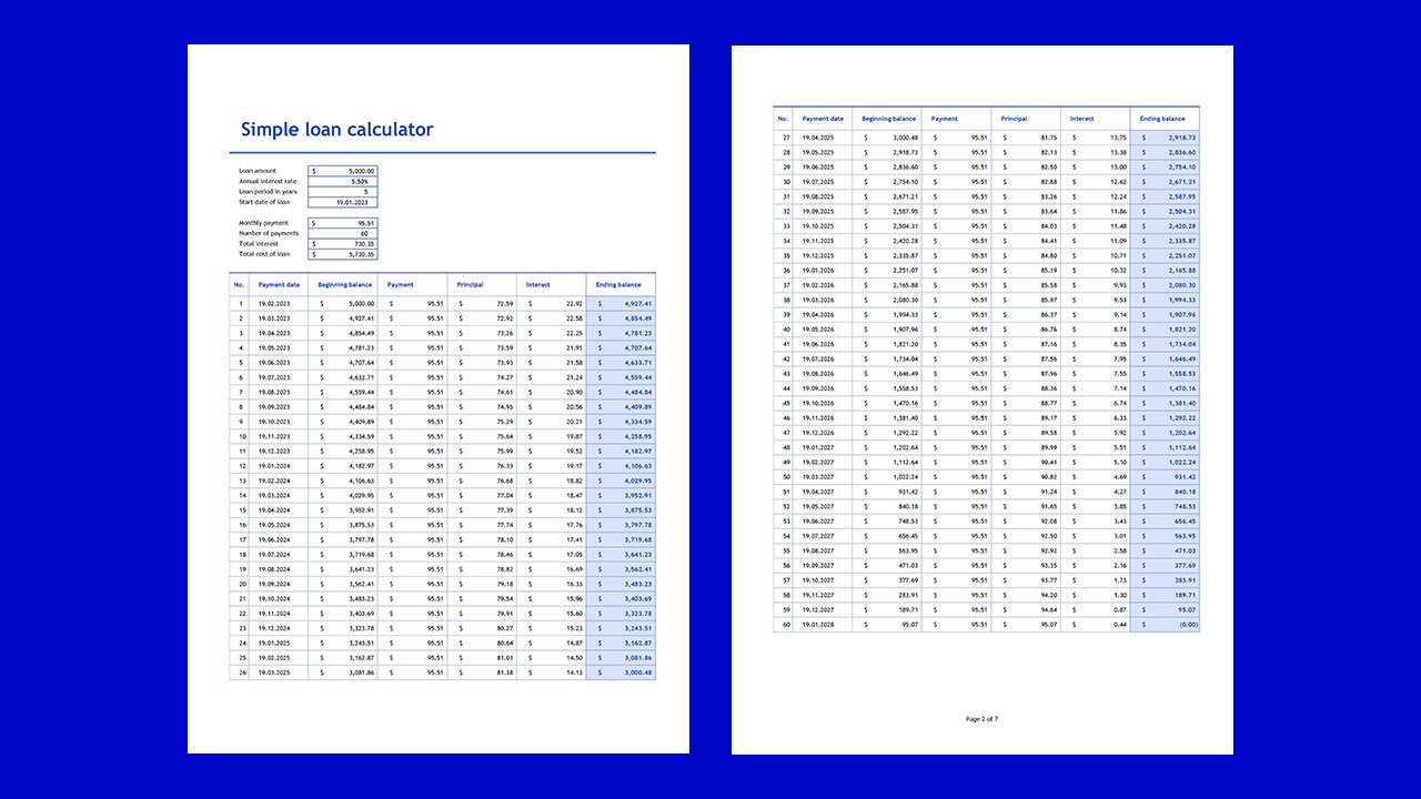 Simple loan calculator and amortization table - Excel Templates Free Download