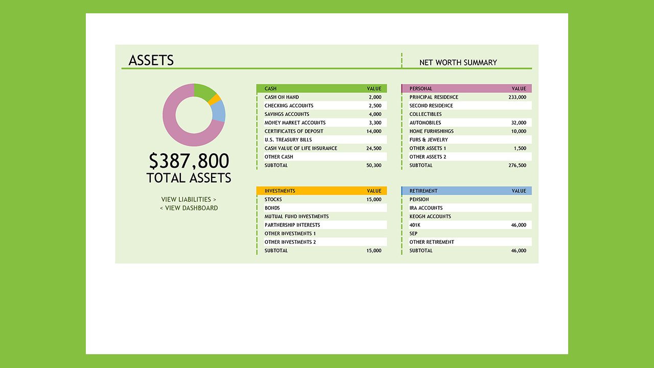 Net worth summary - Excel Templates Free Download