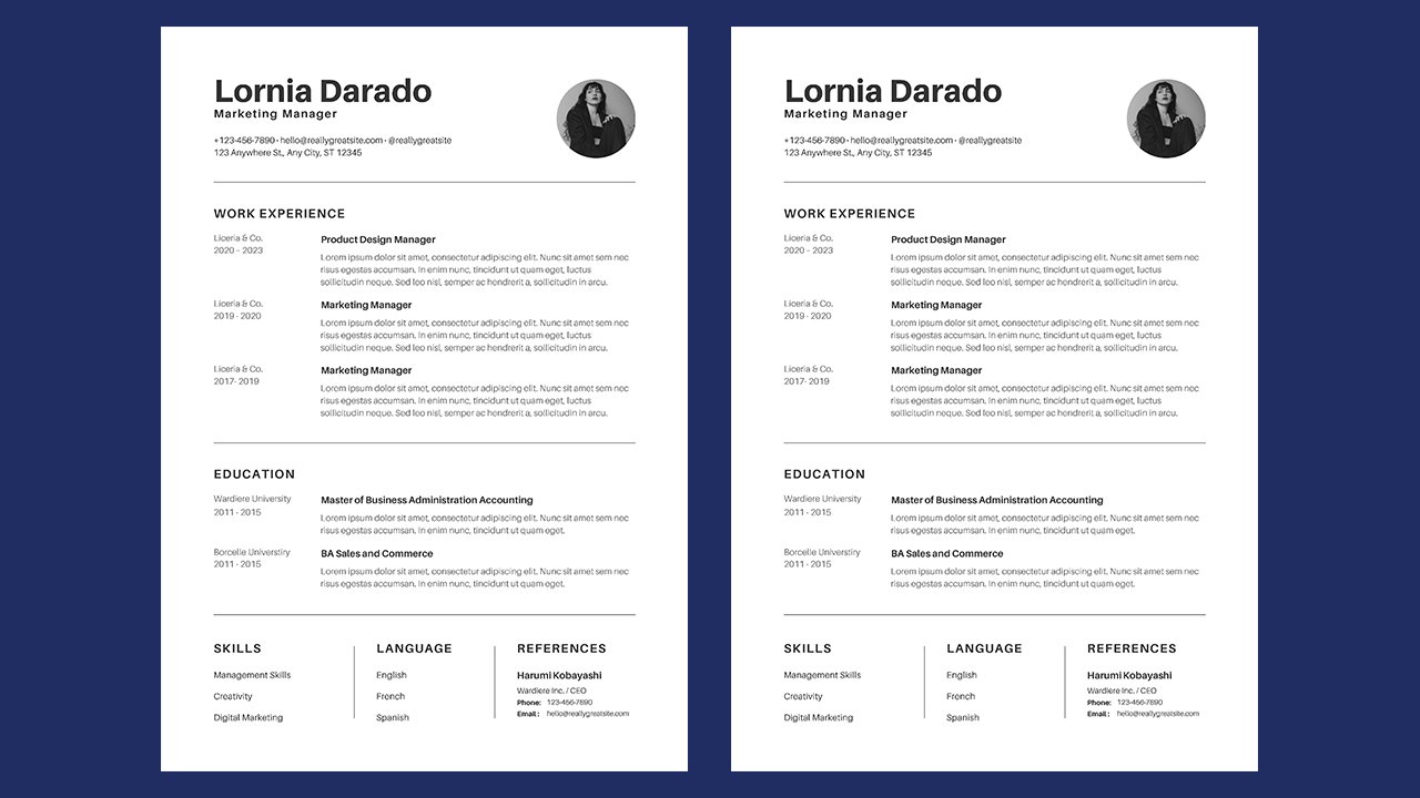 Black and White Minimalist Resume – CV Templates Free Download